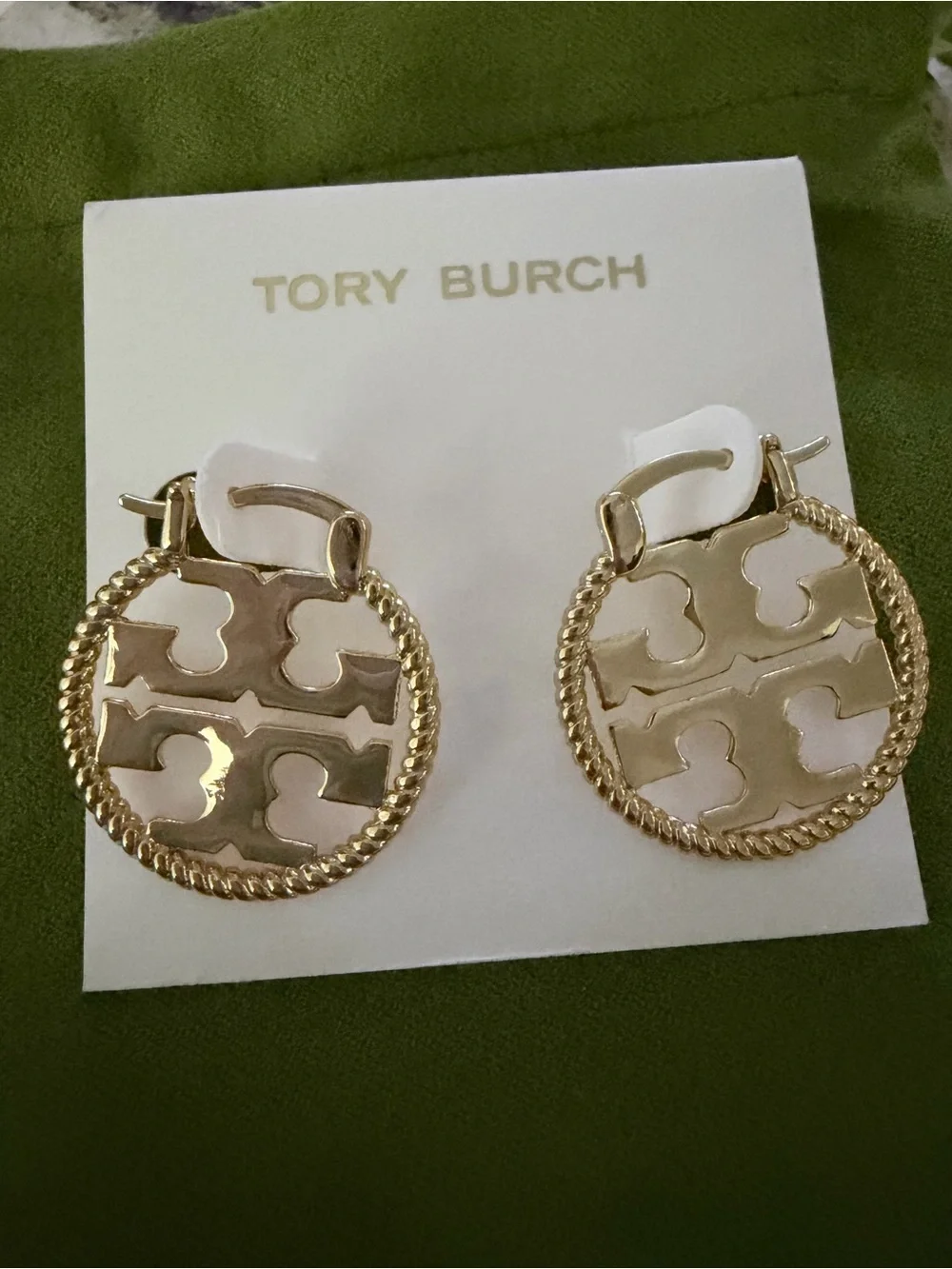 Tory Burch Gold Logo Medallion Drop Earrings